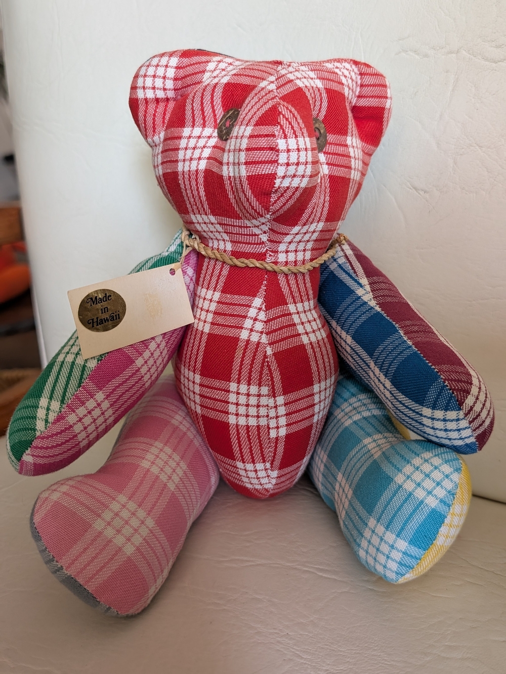Handmade Plaid Multicolor Cotton Teddy Bear